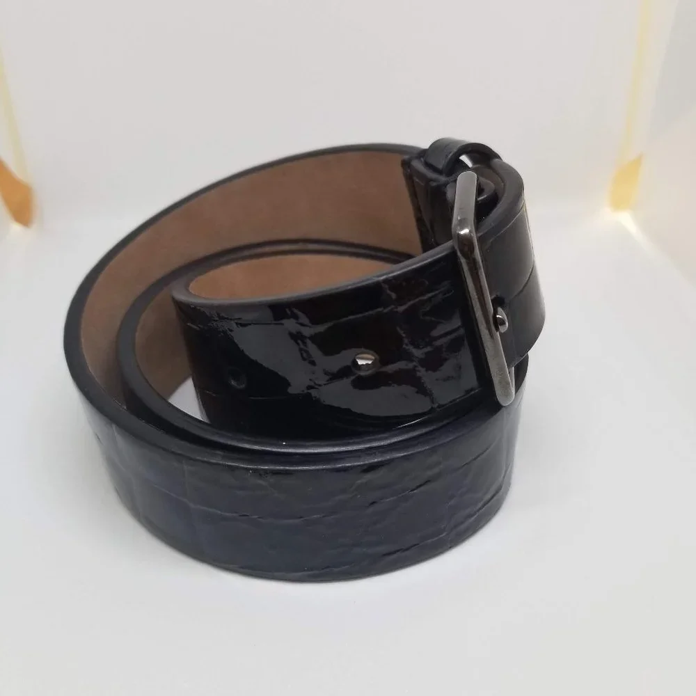 Alaia Paris Crocodile Embossed Leather Belt Black XS